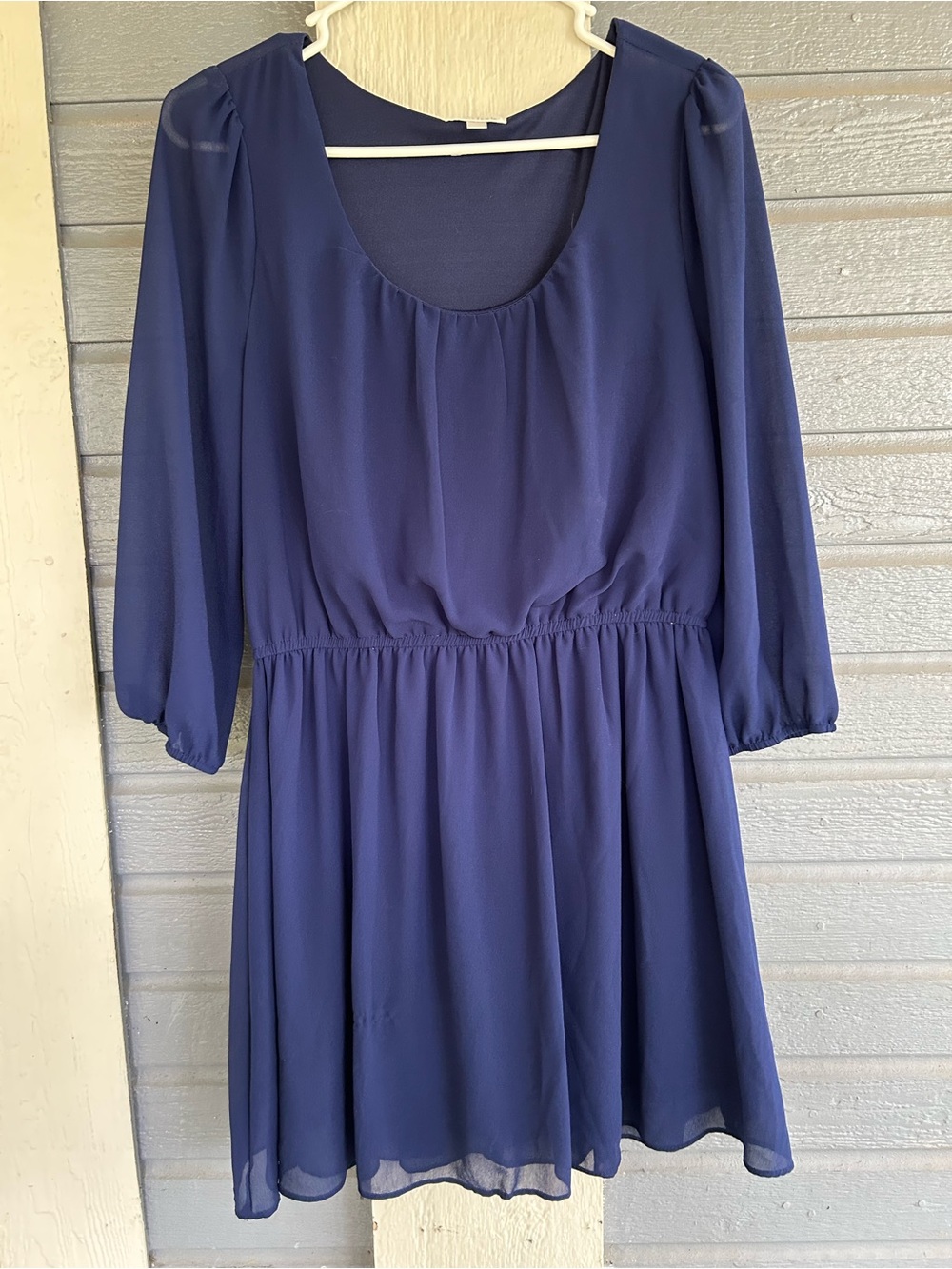 Charming Charlie Navy Blue Long-Sleeve Chiffon Dress